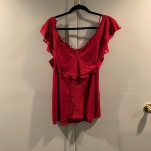 Red off the shoulder lace shirt